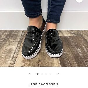 NWOT Isle Jacobsen Tulip patent penny loafer Black size 38 EU size 8 US